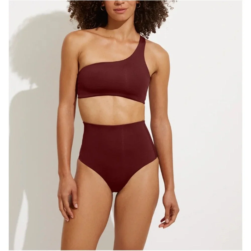 Left On Friday Women's Jam Maroon Offshore One Shoulder Bikini Top Size M NWT